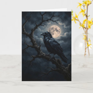 Rabenkrähe auf einem Baumzweig unter dem Vollmond  Karte