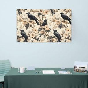 Rabenmuster Krähe Blumen Bäume Banner