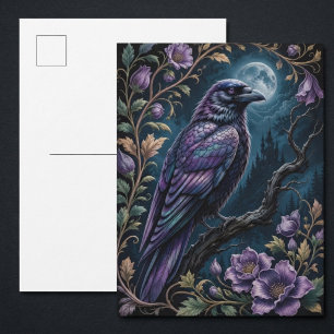 Rabenpurpur-Botanik-Mondlicht-Kunst Postkarte