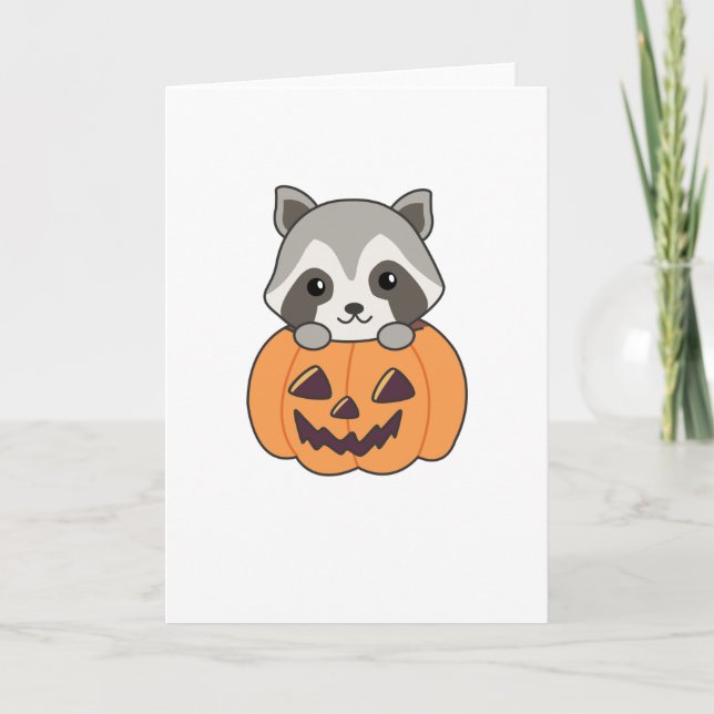 Raccin Pumpkin Sweet Raccoon Happy Halloween Karte (Vorderseite)