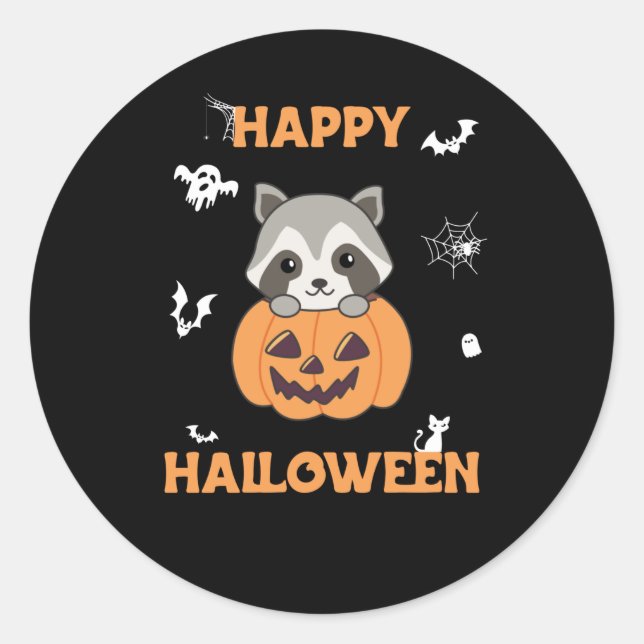 Raccin Pumpkin Sweet Raccoon Happy Halloween Runder Aufkleber (Vorderseite)