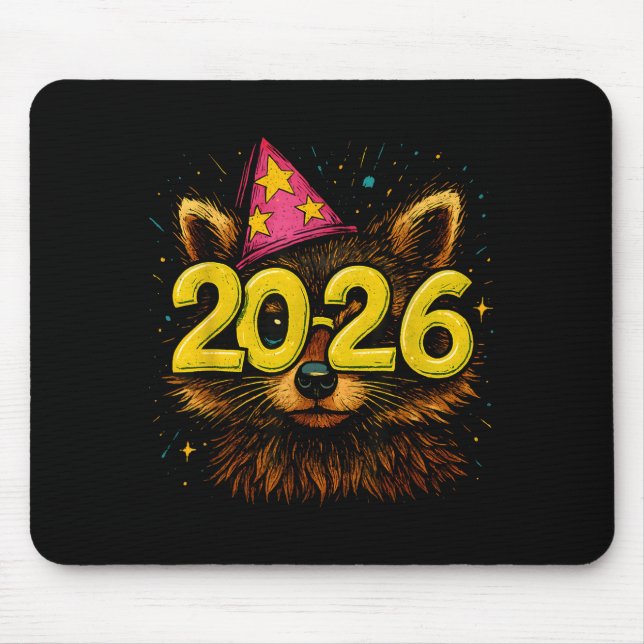 Raccoon 2026 Party Gles Funny New Year Celebration Mousepad (Vorne)