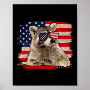 Raccoon 4. Juli American Flag Sungles Funny Ra Poster