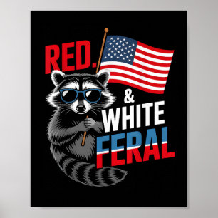 Raccoon 4. Juli Patriotisch Niedlich Red White und Poster