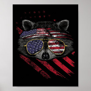 Raccoon American Flag Patriotic 4. Juli Müll Poster
