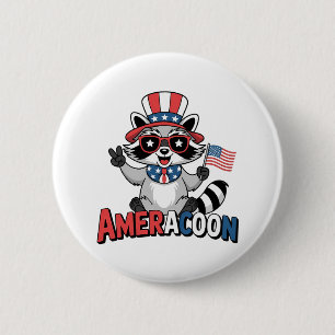 Raccoon Americoon Patriotic 4. july Amerika Button