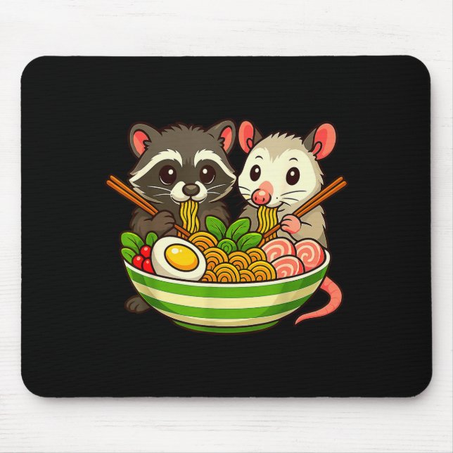 Raccoon And Ossum Eating Ramen Noodles  Mousepad (Vorne)