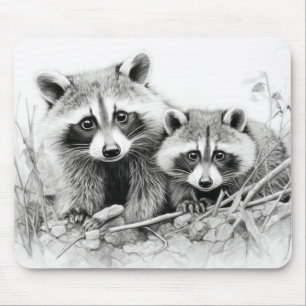 Raccoon Animal Discovery Wild Nature Ink Sketch Mousepad