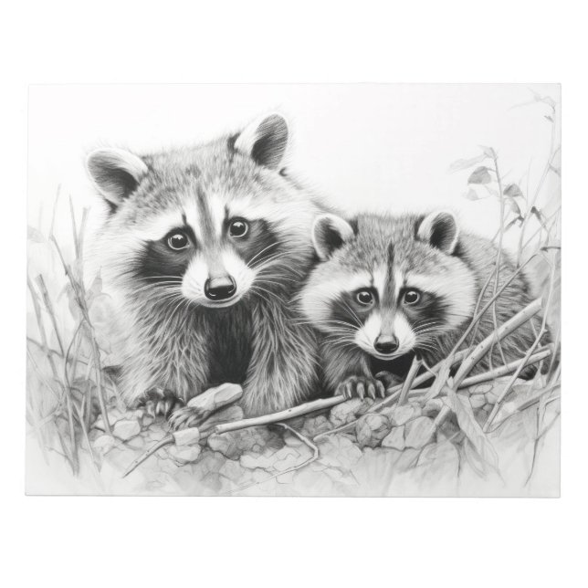 Raccoon Animal Discovery Wild Nature Ink Sketch Notizblock (Vorderseite)