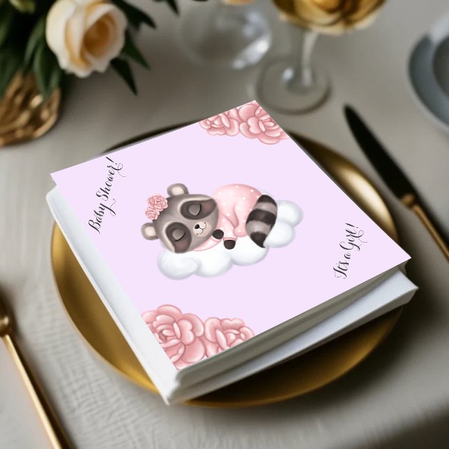 Raccoon Animal Girl Baby Showlavender Serviette (Gentle Raccoon Animal Girl Baby Shower Napkins)