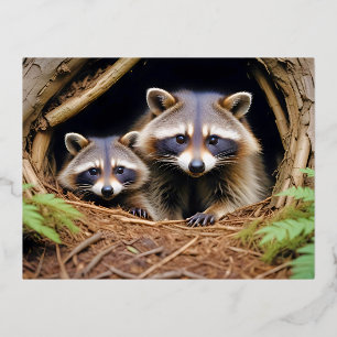 Raccoon Animal Nature Wildlife Zuneigung Gekümmert Folien Feiertagspostkarte