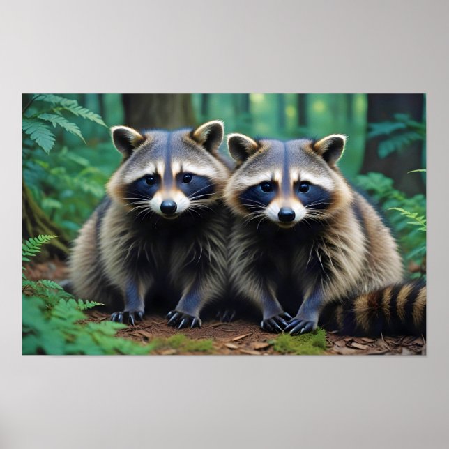 Raccoon Animal Nature Wildlife Zuneigung Gekümmert Poster (Vorne)