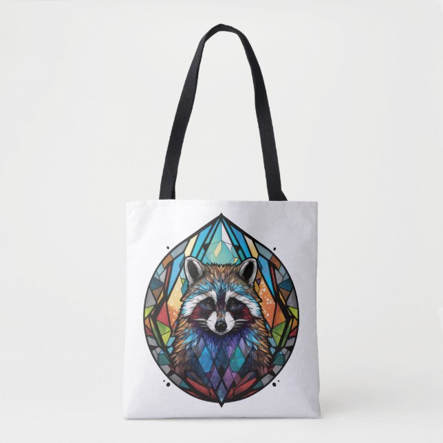 Raccoon Animal Portrait Gestaltetes Glas Kunst, Di (Vorderseite)