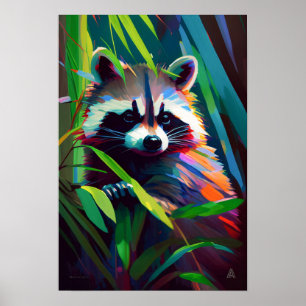 Raccoon Animal Portrait Malerei Natur im Freien Poster
