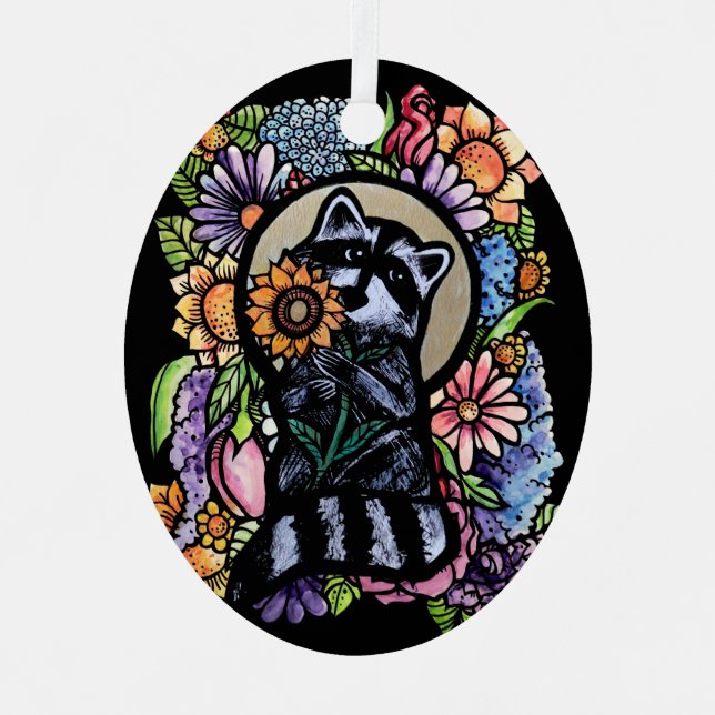 Raccoon Art Blume Raccoons Design & Gestaltung Ornament Aus Metall (Vorderseite)