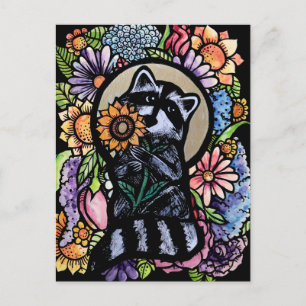 Raccoon Art Blume Raccoons Design & Gestaltung Postkarte