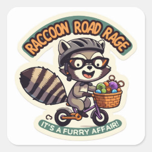 Raccoon auf dem Fahrrad auf einem Road Rage Quadratischer Aufkleber