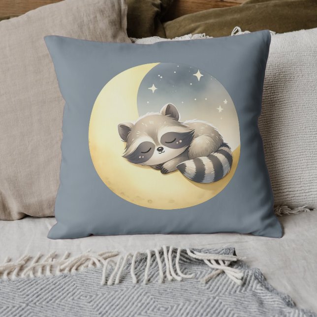 Raccoon auf dem Mond Niedlicher Rhyming Animal Kid Kissen (Adorable Raccoon Moon Pillow - Cute Sleepy Raccoon Design, Perfect for Kids' Rooms, Unique Gift. )