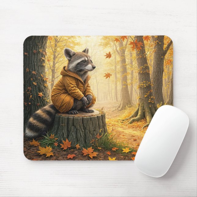 Raccoon auf einem Baumstumpf Mousepad (Mit Mouse)