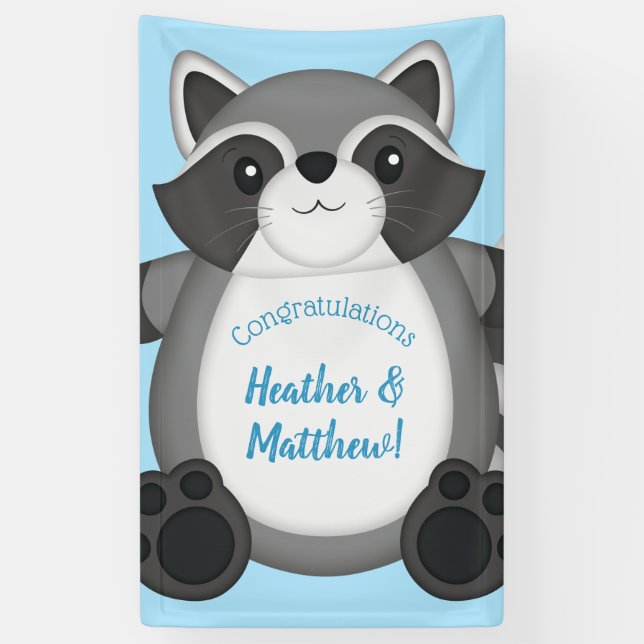 Raccoon Baby Dusche Blue Banner (Vertikal)