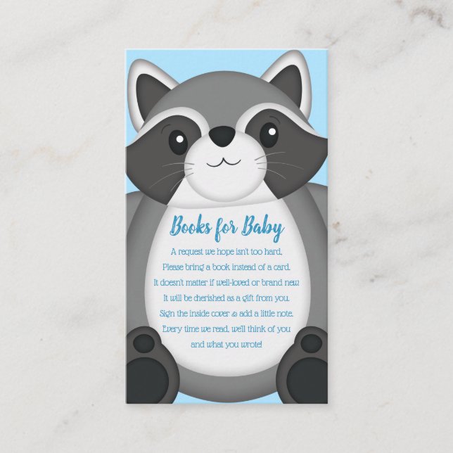 Raccoon Baby Dusche Blue Begleitkarte (Vorderseite)