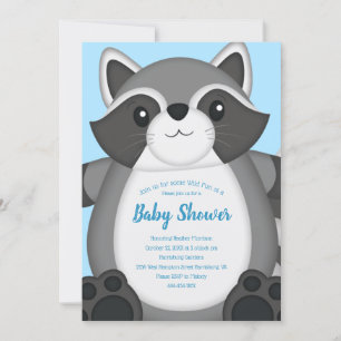 Raccoon Baby Dusche Blue Einladung