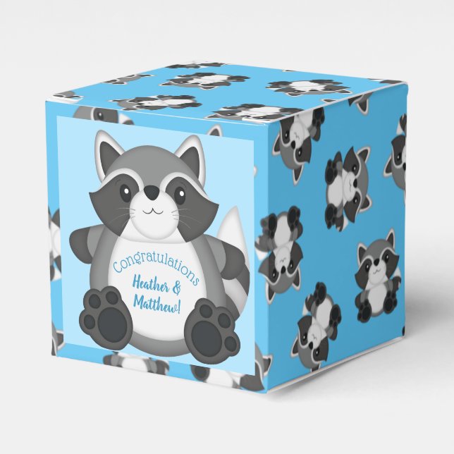 Raccoon Baby Dusche Blue Geschenkschachtel (Vorderseite)