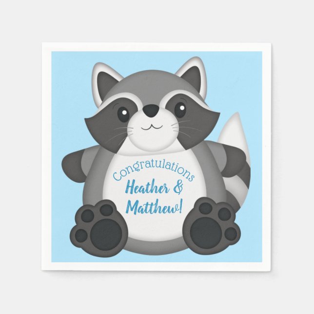 Raccoon Baby Dusche Blue Serviette (Vorderseite)