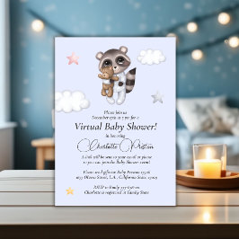 Raccoon Baby Dusche Blue Virtual Einladung