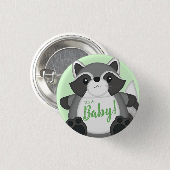 Raccoon Baby Dusche Grün Button (Vorne & Hinten)