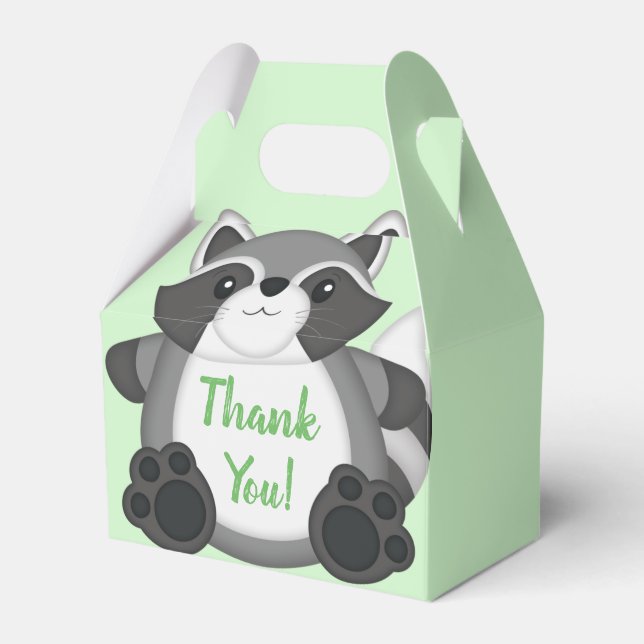 Raccoon Baby Dusche Grün Geschenkschachtel (Vorderseite)