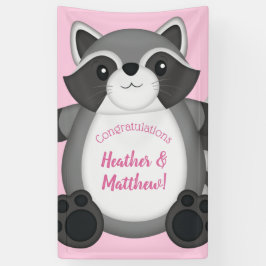 Raccoon Baby Dusche Rosa Banner
