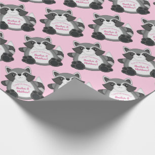 Raccoon Baby Dusche Rosa Geschenkpapier