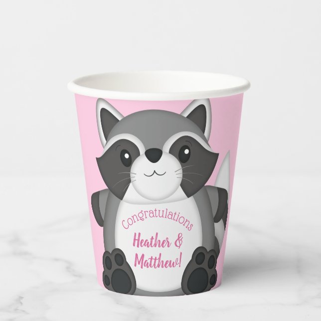 Raccoon Baby Dusche Rosa Pappbecher (Vorderseite)