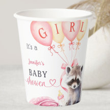 Raccoon Baby Shower Girl Pink Niedlich