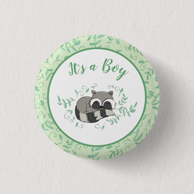 Raccoon Baby Shower Woodland Tiere Button (Vorderseite)