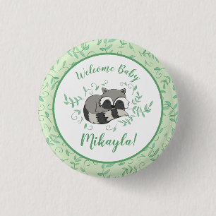Raccoon Baby Shower Woodland Tiere Button