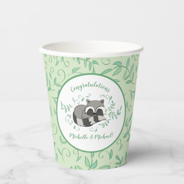 Raccoon Baby Shower Woodland Tiere Pappbecher (Vorderseite)