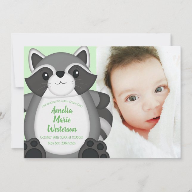 Raccoon Baby Showwoodland Einladung (Vorderseite)