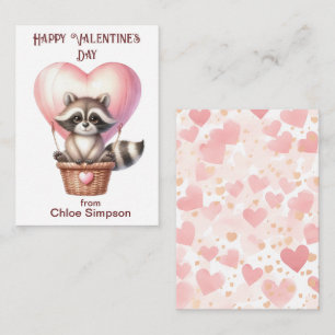 Raccoon Balloon Kid's Valentine Classroom Party Mitteilungskarte