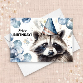 Raccoon Balloons und Party Hat Wildlife Birthday Karte