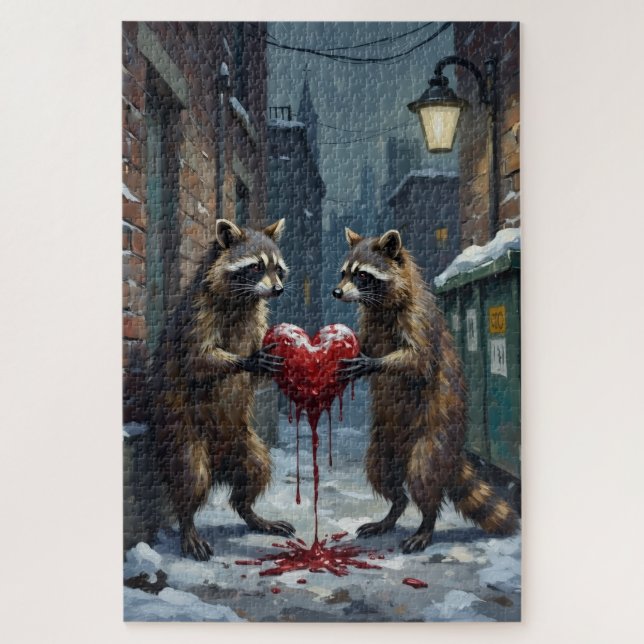 Raccoon Bandits Sharing Stolen Velvet Cake Puzzle (Vertikal)