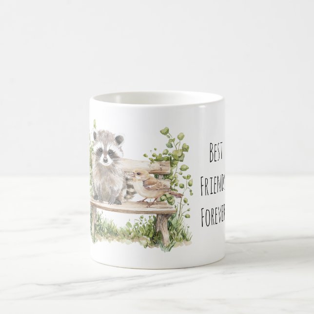Raccoon Bird on Bench Best Friends Forever Kaffeetasse (Mittel)
