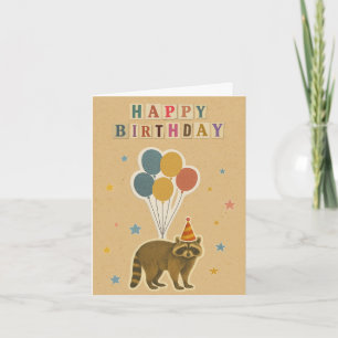 Raccoon Birthday Card auf Kraft Hintergrund Karte