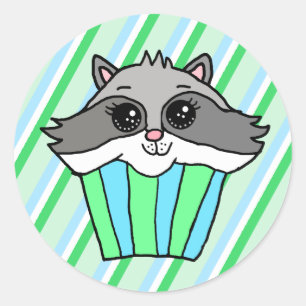 Raccoon Birthday Cupcake Runder Aufkleber