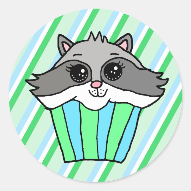 Raccoon Birthday Cupcake Runder Aufkleber (Vorderseite)