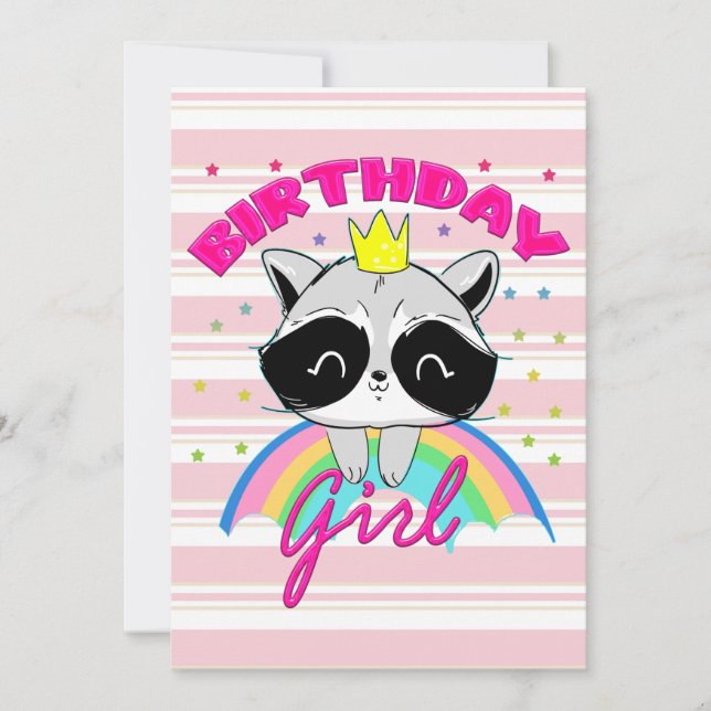 Raccoon Birthday Girl Animal Party Raccoon Einladung (Vorderseite)