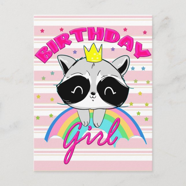 Raccoon Birthday Girl Animal Party Raccoon Postkarte (Vorderseite)