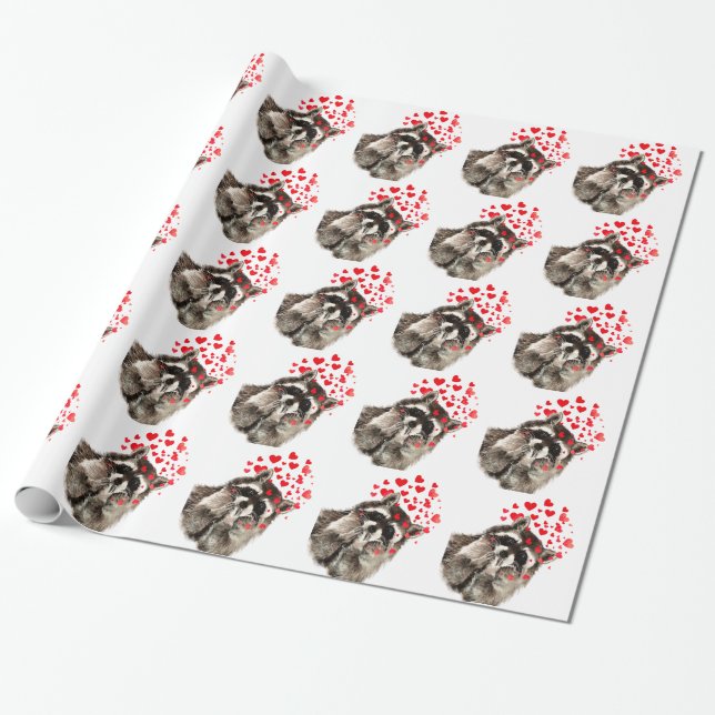 Raccoon Blows Kisses Watercolor Geschenkpapier (Ungerollt)