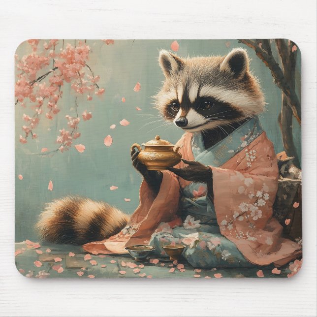 Raccoon Buddha: Friedlicher Tee unter Kirschbaum Mousepad (Vorne)